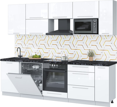 Кухонный гарнитур Interline Пластик 2.6-ПМ2 (белый глянец/белый глянец/кастилло темный)