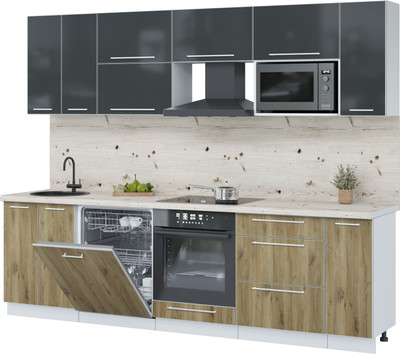 Кухонный гарнитур Interline Пластик 2.7-ПМ2  (дуб эпоксид/антрацит глянец/бискайская сосна)