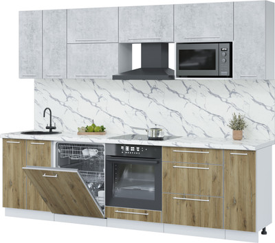 Кухонный гарнитур Interline Пластик 2.7-ПМ2 (дуб эпоксид/оксид светлый/белый гранит)