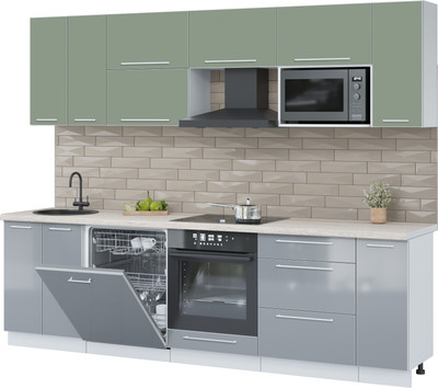 Кухонный гарнитур Interline Пластик 2.7-ПМ2  (туманный глянец/полынь/травертин серый)