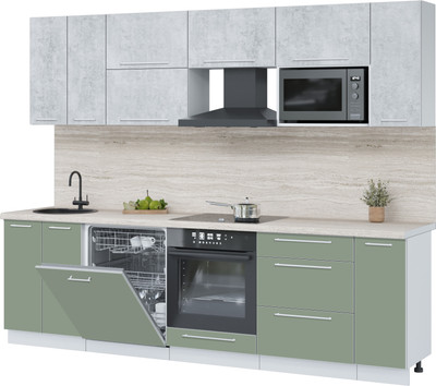 Кухонный гарнитур Interline Пластик 2.7-ПМ2 (полынь/оксид светлый/травертин серый)