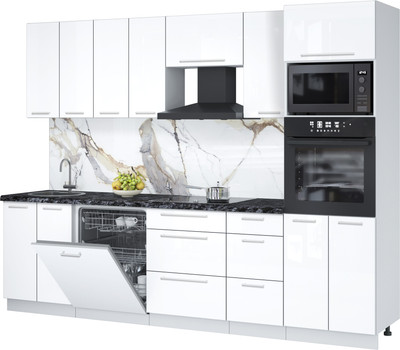 Кухонный гарнитур Interline Пластик 2.8-ПМ2  (белый глянец/белый глянец/кастилло темный)