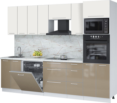 Кухонный гарнитур Interline Пластик 2.8-ПМ2  (капучино глянец/зефирный/серый каспий)