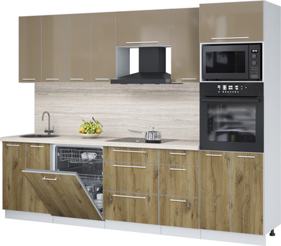 Кухонный гарнитур Interline Пластик 2.8-ПМ2  (дуб эпоксид/капучино глянец/травертин серый)