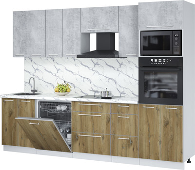 Кухонный гарнитур Interline Пластик 2.8-ПМ2  (дуб эпоксид/оксид светлый/белый гранит)