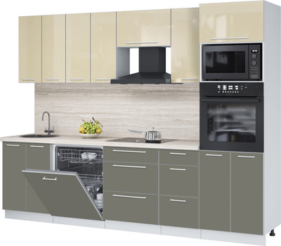 Кухонный гарнитур Interline Пластик 2.8-ПМ2  (кварцевый/ваниль глянец/травертин серый)