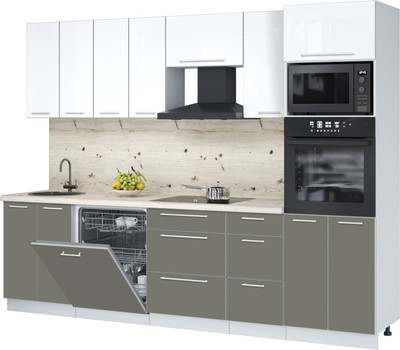 Кухонный гарнитур Interline Пластик 2.8-ПМ2  (белый глянец/кварцевый/бискайская сосна)