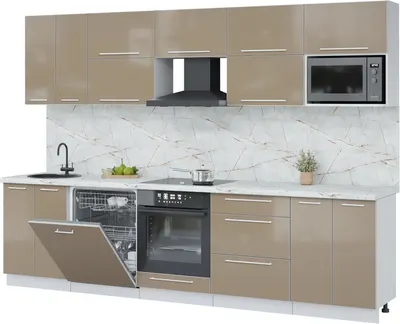 Кухонный гарнитур Interline Пластик 3.0-ПМ2 (капучино глянец/капучино глянец/серый каспий)