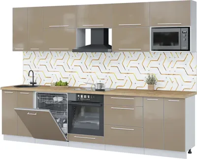 Кухонный гарнитур Interline Пластик 3.0-ПМ2 (капучино глянец/капучино глянец/дуб бунратти)