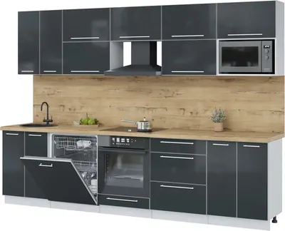 Кухонный гарнитур Interline Пластик 3.0-ПМ2 (антрацит глянец/антрацит глянец/дуб бунратти)