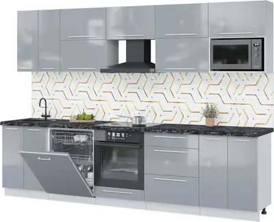 Кухонный гарнитур Interline Пластик 3.0-ПМ2 (туманный глянец/туманный глянец/кастилло темный)