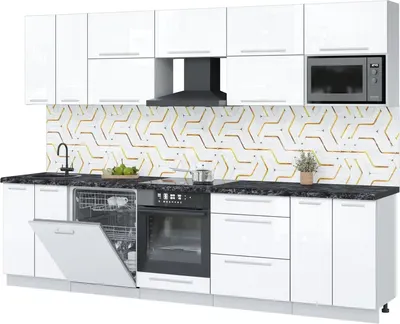 Кухонный гарнитур Interline Пластик 3.0-ПМ2 (белый глянец/белый глянец/кастилло темный)