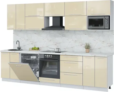 Кухонный гарнитур Interline Пластик 3.0-ПМ2 (ваниль глянец/ваниль глянец/серый каспий)