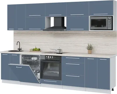 Кухонный гарнитур Interline Пластик 3.0-ПМ2 (арктический/арктический/травертин серый)