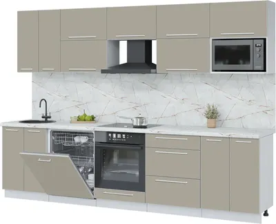 Кухонный гарнитур Interline Пластик 3.0-ПМ2 (латте/латте/серый каспий)