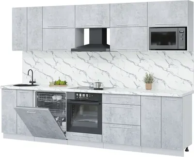 Кухонный гарнитур Interline Пластик 3.0-ПМ2 (оксид светлый/оксид светлый/белый гранит)