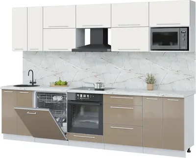 Кухонный гарнитур Interline Пластик 3.0-ПМ2 (капучино глянец/зефирный/серый каспий)