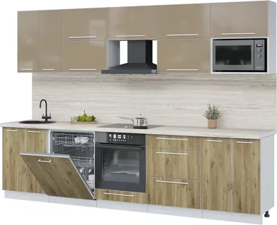 Кухонный гарнитур Interline Пластик 3.0-ПМ2 (дуб эпоксид/капучино глянец/травертин серый)