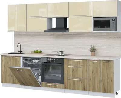 Кухонный гарнитур Interline Пластик 3.0-ПМ2 (дуб эпоксид/ваниль глянец/травертин серый)