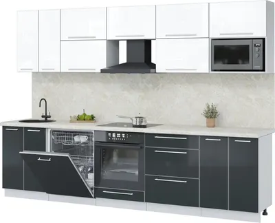 Кухонный гарнитур Interline Пластик 3.0-ПМ2 (антрацит глянец/белый глянец/опал светлый)