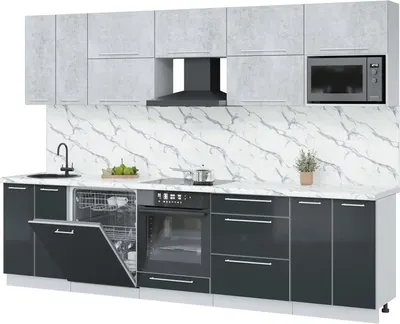 Кухонный гарнитур Interline Пластик 3.0-ПМ2 (антрацит глянец/оксид светлый/белый гранит)
