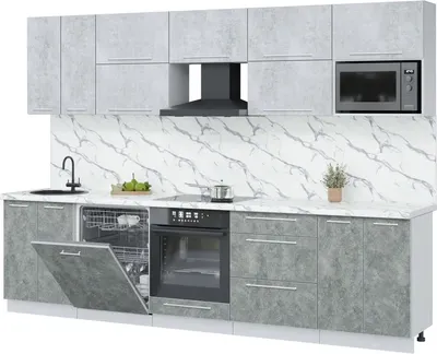 Кухонный гарнитур Interline Пластик 3.0-ПМ2 (мрамор/оксид светлый/белый гранит)