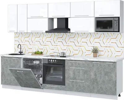 Кухонный гарнитур Interline Пластик 3.0-ПМ2 (мрамор/белый глянец/белый гранит)