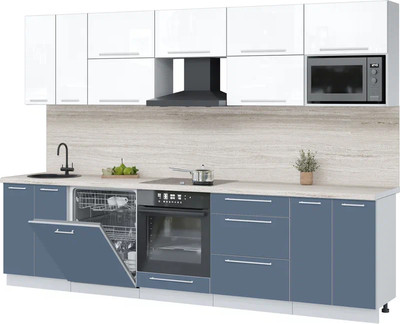 Кухонный гарнитур Interline Пластик 3.0-ПМ2 (арктический/белый глянец/травертин серый)