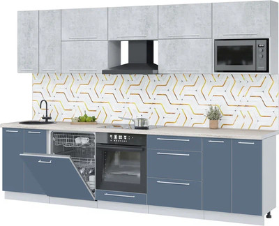 Кухонный гарнитур Interline Пластик 3.0-ПМ2 (арктический/оксид светлый/травертин серый)