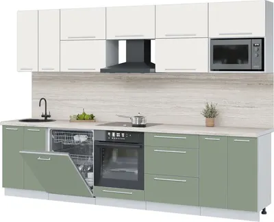 Кухонный гарнитур Interline Пластик 3.0-ПМ2 (полынь/зефирный/травертин серый)
