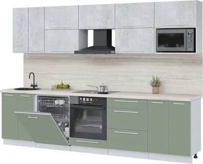 Кухонный гарнитур Interline Пластик 3.0-ПМ2 (полынь/оксид светлый/травертин серый)