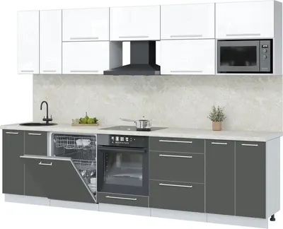 Кухонный гарнитур Interline Пластик 3.0-ПМ2 (шторм/белый глянец/опал светлый)