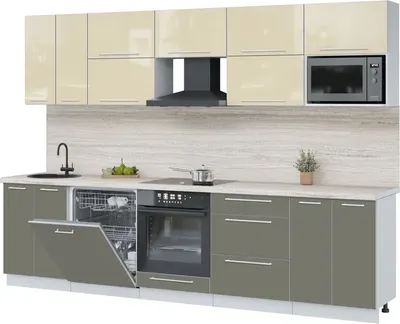 Кухонный гарнитур Interline Пластик 3.0-ПМ2 (кварцевый/ваниль глянец/травертин серый)