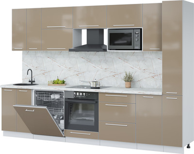 Кухонный гарнитур Interline Пластик 3.1-ПМ2 (капучино глянец/капучино глянец/серый каспий)