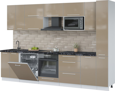 Кухонный гарнитур Interline Пластик 3.1-ПМ2 (капучино глянец/капучино глянец/кастилло темный)