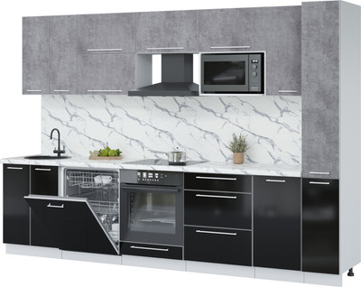 Кухонный гарнитур Interline Пластик 3.1-ПМ2 (черный глянец/оксид темный/белый гранит)