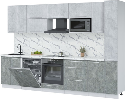 Кухонный гарнитур Interline Пластик 3.1-ПМ2 (мрамор/оксид светлый/белый гранит)