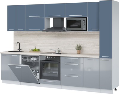 Кухонный гарнитур Interline Пластик 3.1-ПМ2 (туманный глянец/арктический/травертин серый)
