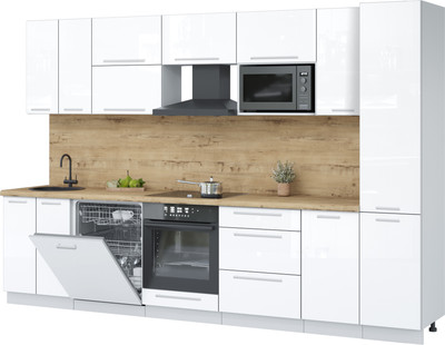 Кухонный гарнитур Interline Пластик 3.2-ПМ2  (белый глянец/белый глянец/дуб бунратти)