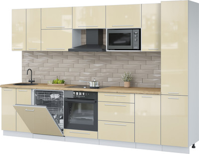 Кухонный гарнитур Interline Пластик 3.2-ПМ2  (ваниль глянец/ваниль глянец/дуб бунратти)