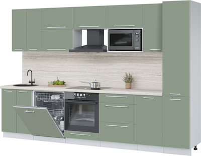 Кухонный гарнитур Interline Пластик 3.2-ПМ2  (полынь/полынь/травертин серый)