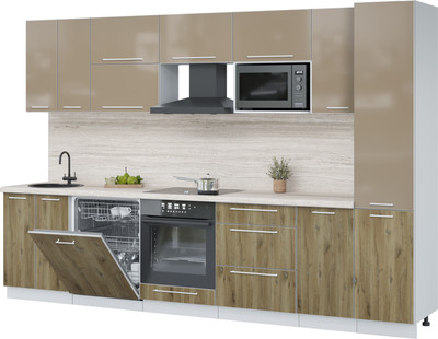 Кухонный гарнитур Interline Пластик 3.2-ПМ2  (дуб эпоксид/капучино глянец/травертин серый)