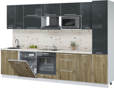 Кухонный гарнитур Interline Пластик 3.2-ПМ2  (дуб эпоксид/антрацит глянец/бискайская сосна)
