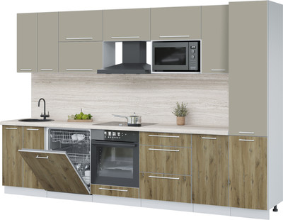 Кухонный гарнитур Interline Пластик 3.2-ПМ2  (дуб эпоксид/латте/травертин серый)