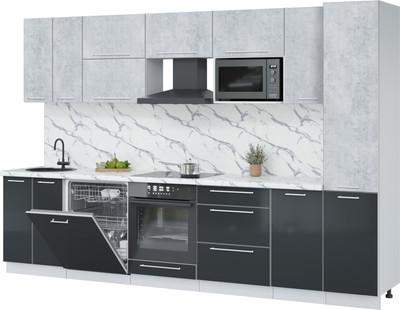 Кухонный гарнитур Interline Пластик 3.2-ПМ2  (антрацит глянец/оксид светлый/белый гранит)