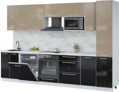 Кухонный гарнитур Interline Пластик 3.2-ПМ2  (черный глянец/капучино глянец/серый каспий)