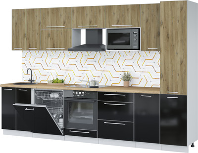 Кухонный гарнитур Interline Пластик 3.2-ПМ2  (черный глянец/дуб эпоксид/дуб бунратти)