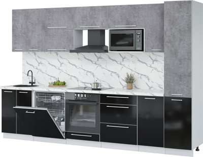 Кухонный гарнитур Interline Пластик 3.2-ПМ2  (черный глянец/оксид темный/белый гранит)