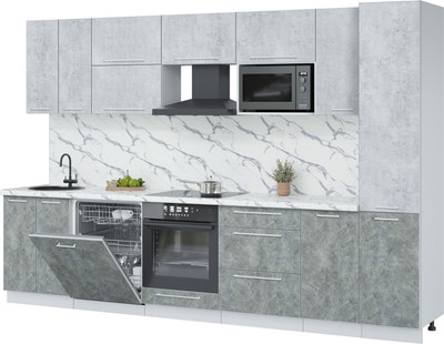 Кухонный гарнитур Interline Пластик 3.2-ПМ2  (мрамор/оксид светлый/белый гранит)