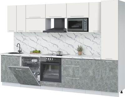 Кухонный гарнитур Interline Пластик 3.2-ПМ2  (мрамор/зефирный/белый гранит)